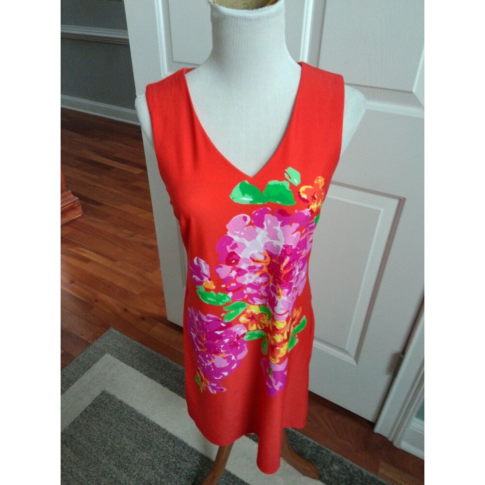 PRETTY JUDE CONNALLY ORANGE  FLORAL SLEEVELESS SHIFT NYLON & SPANDEX SIZE XS